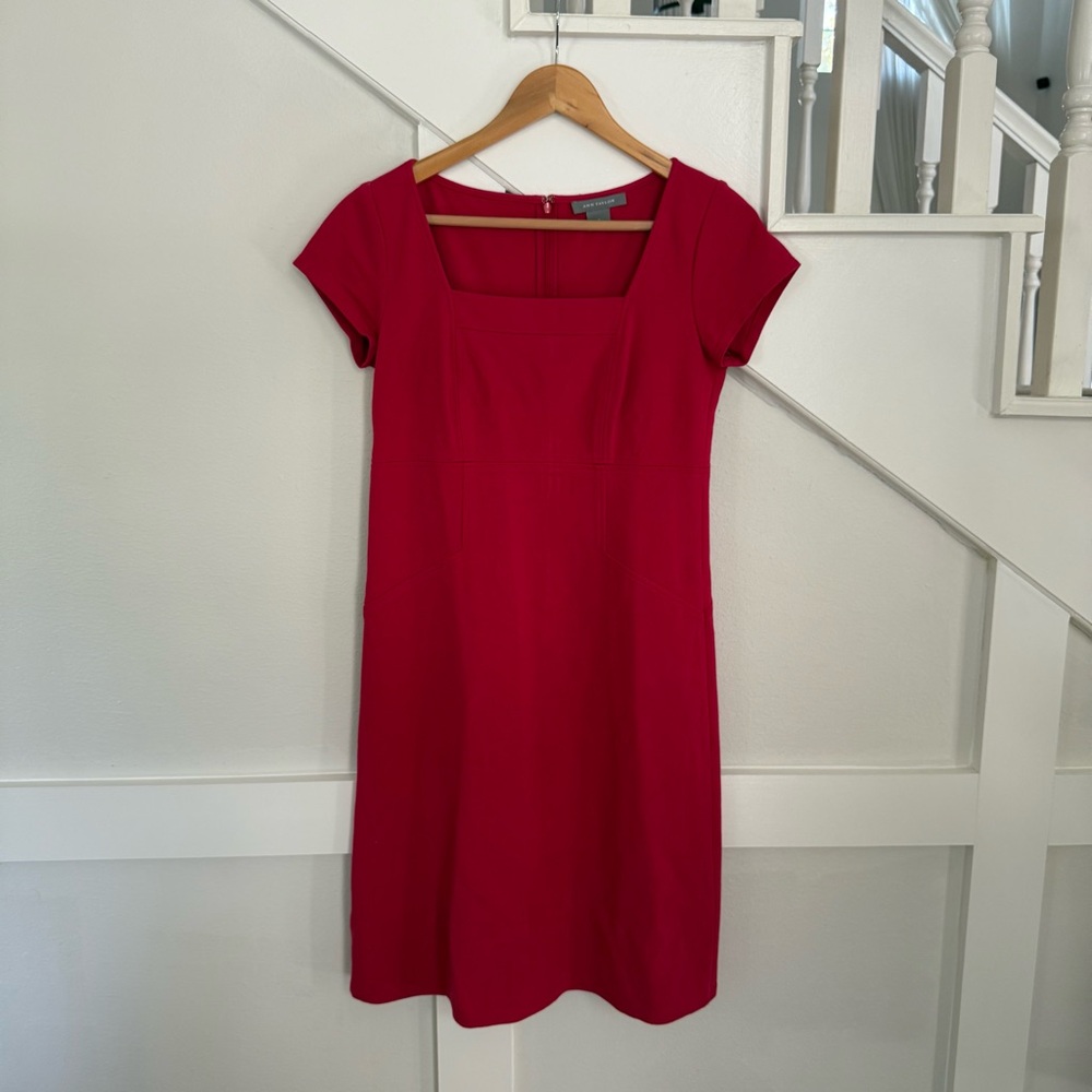Ann Taylor Red Dress Short Sleeves Square Neck size 2